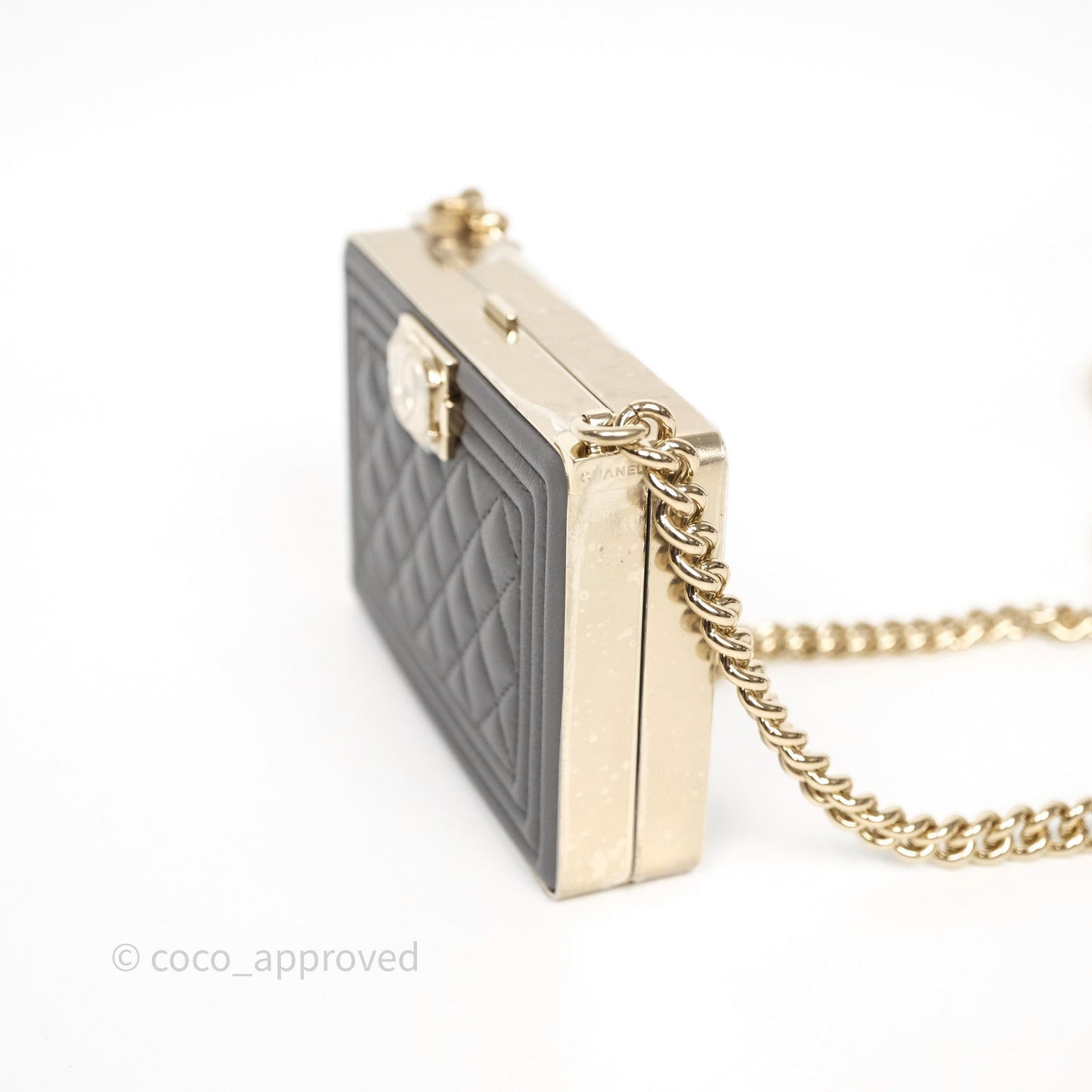 Chanel Grey Boy Mini Clutch Lambskin Gold Hardware