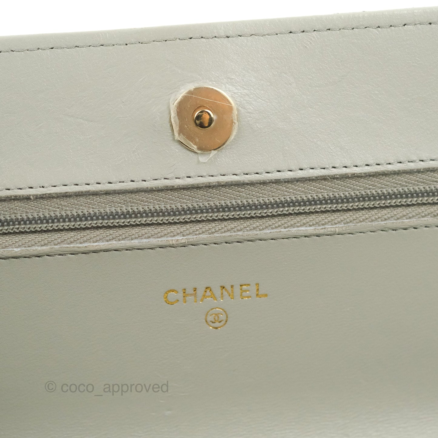 Chanel Quilted Classic Wallet on Chain WOC Light Grey Lambskin Gold Hardware