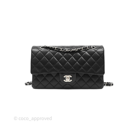 Chanel Classic M/L Medium Flap Quilted Black Lambskin Silver Hardware