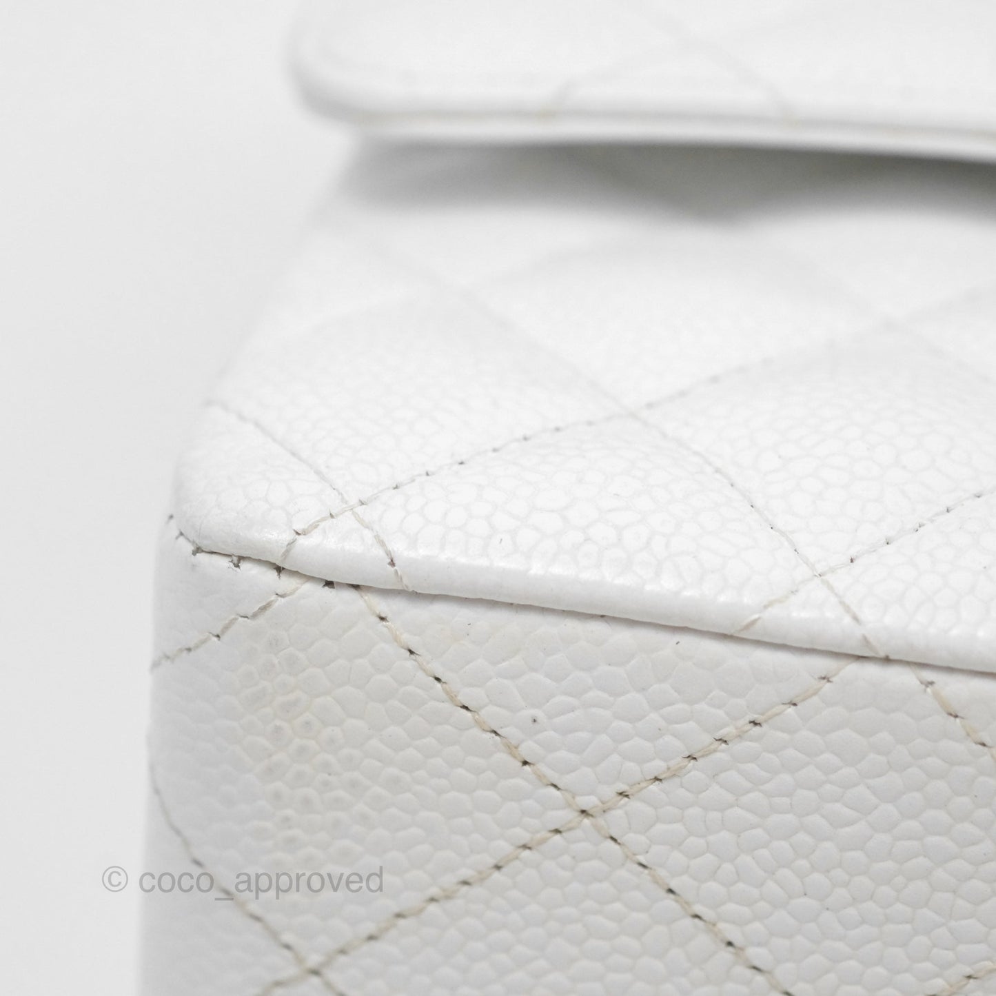 Chanel Classic M/L Medium Double Flap White Caviar Silver Hardware