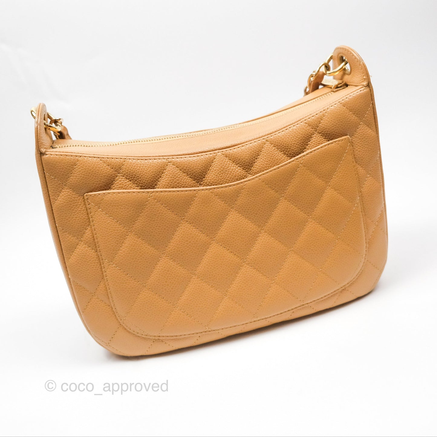 Chanel Vintage CC Quilted Hobo Shoulder Bag Beige Caviar Gold Hardware