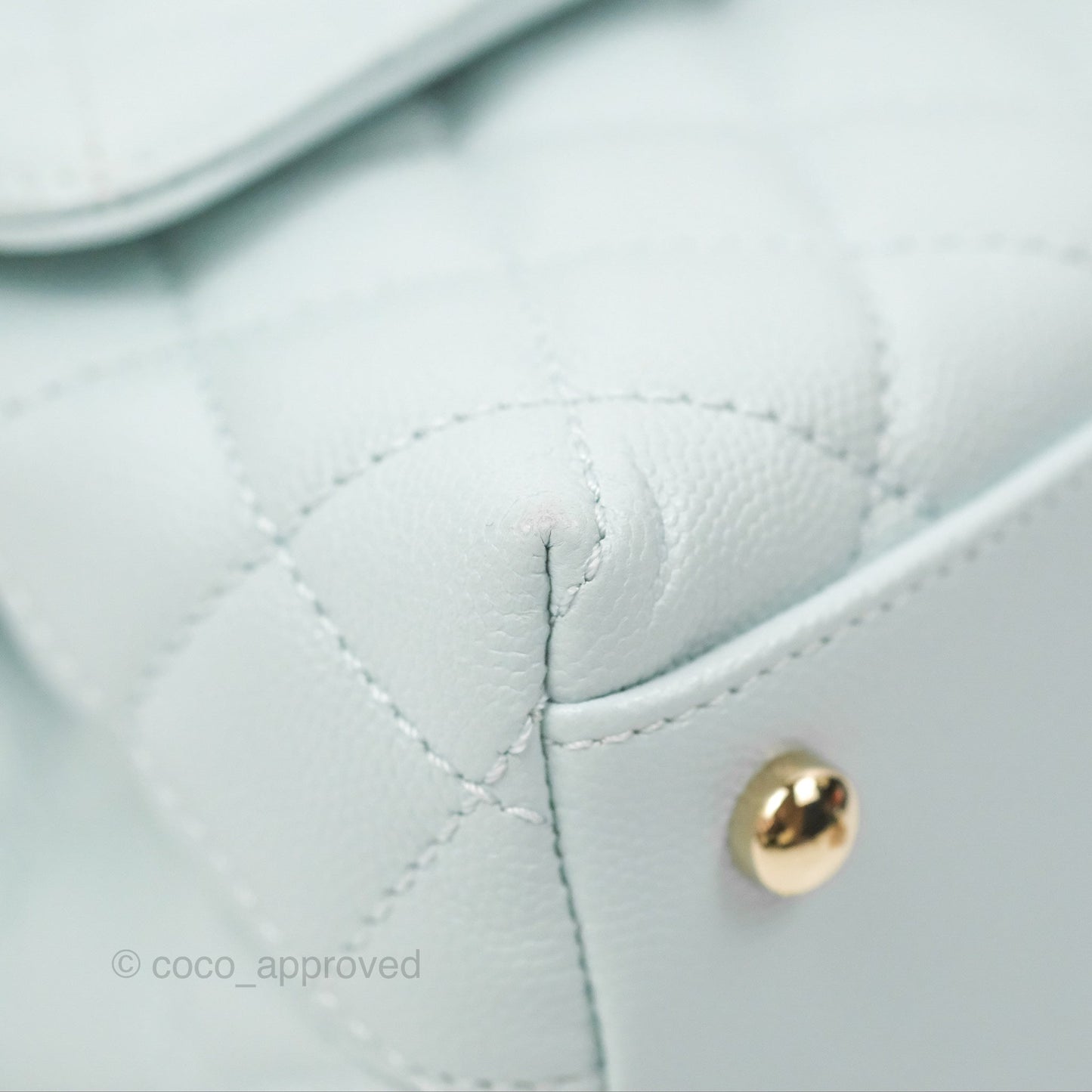 Chanel Small Coco Handle Quilted Light Baby Blue Caviar Gold Hardware