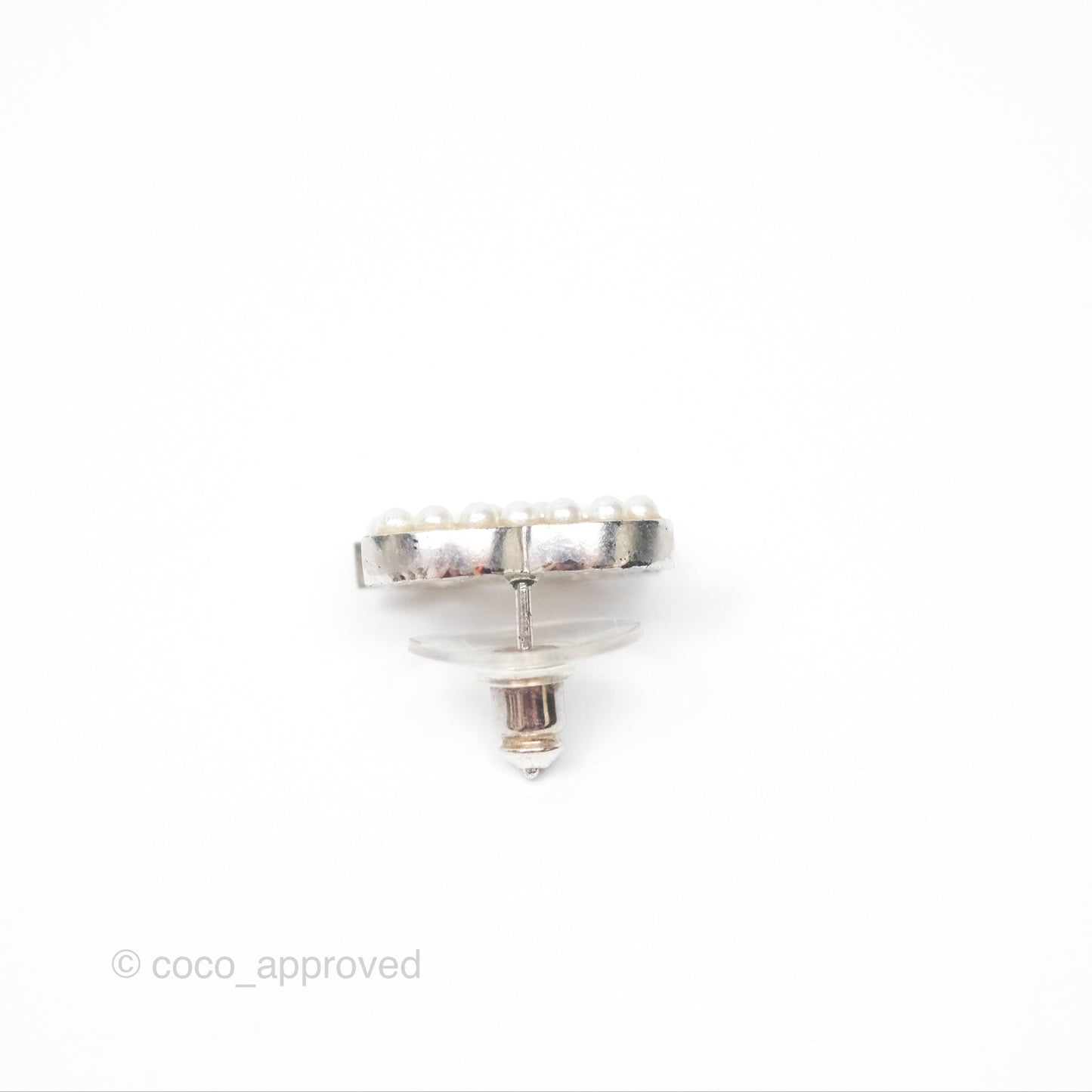 Chanel Pearl CC Earrings Silver Tone 07V