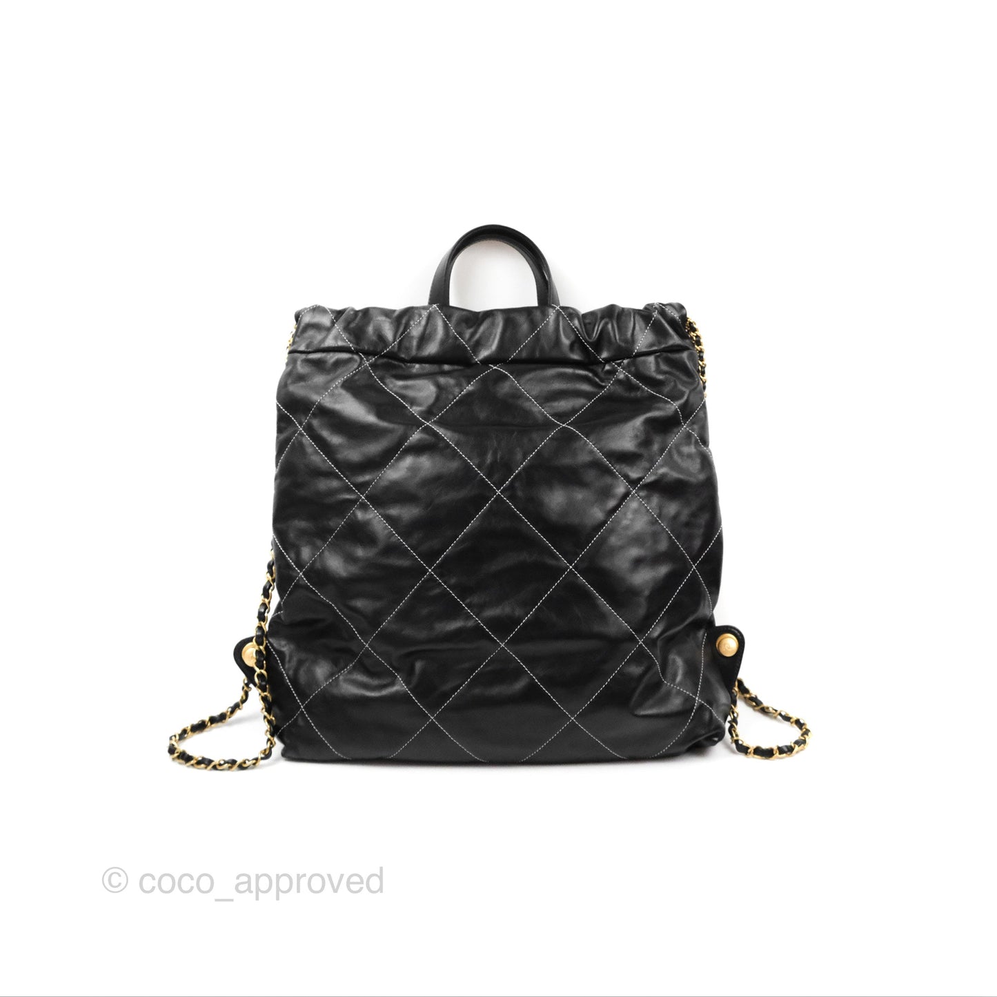 Chanel 22 Medium Shiny Calfskin Quilted Backpack Black