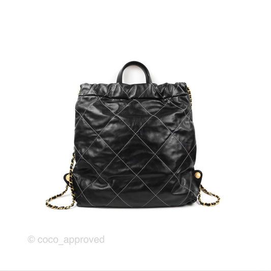 Chanel 22 Medium Shiny Calfskin Quilted Backpack Black