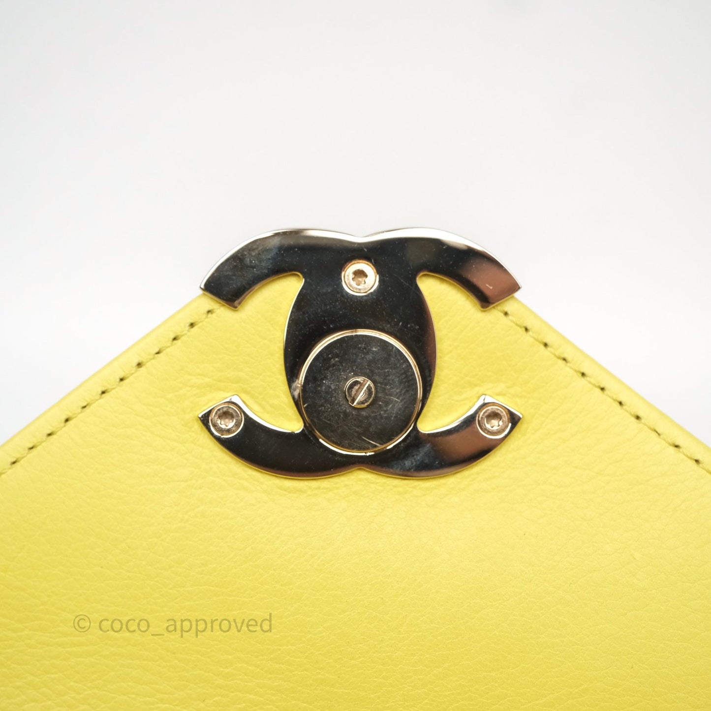 Chanel Chevron Square Envelope Flap Bag Yellow Calfskin Gold Hardware 19C