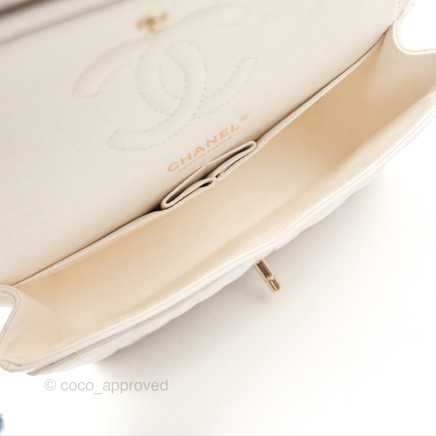 Chanel Small Classic Quilted Flap White Caviar Gold Hardware