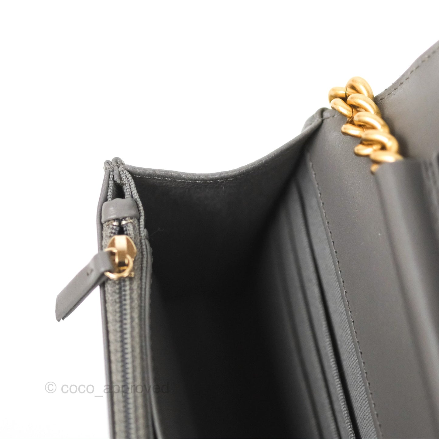 Chanel Quilted Boy Wallet on Chain WOC Dark Grey Caviar Gold Hardware