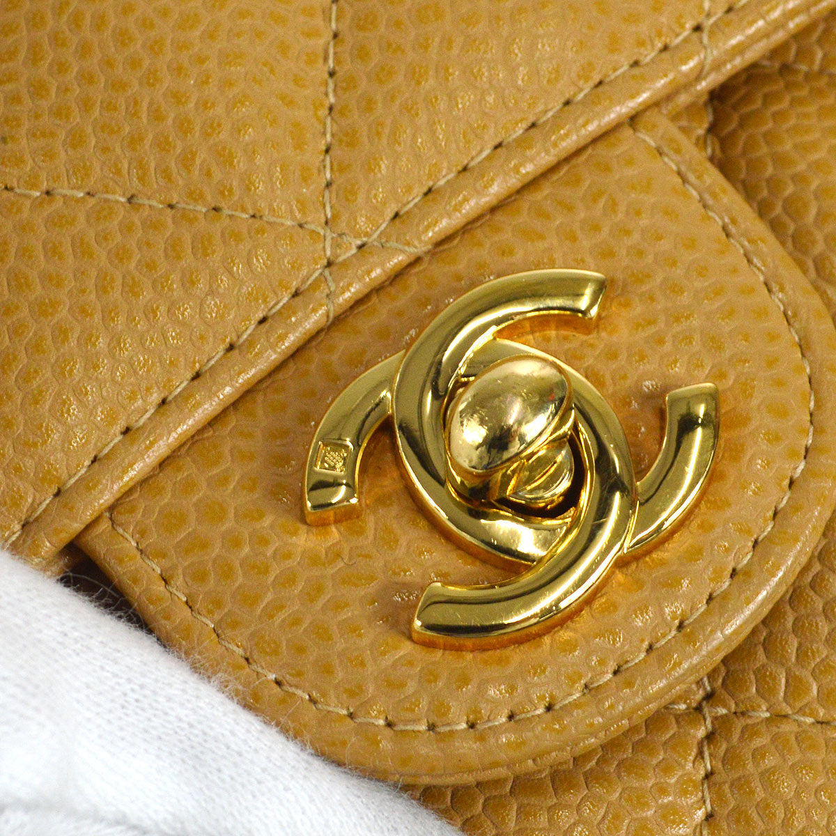 Luxury Chanel * 2003-2004 Classic Square Flap Mini 17 Beige Caviar