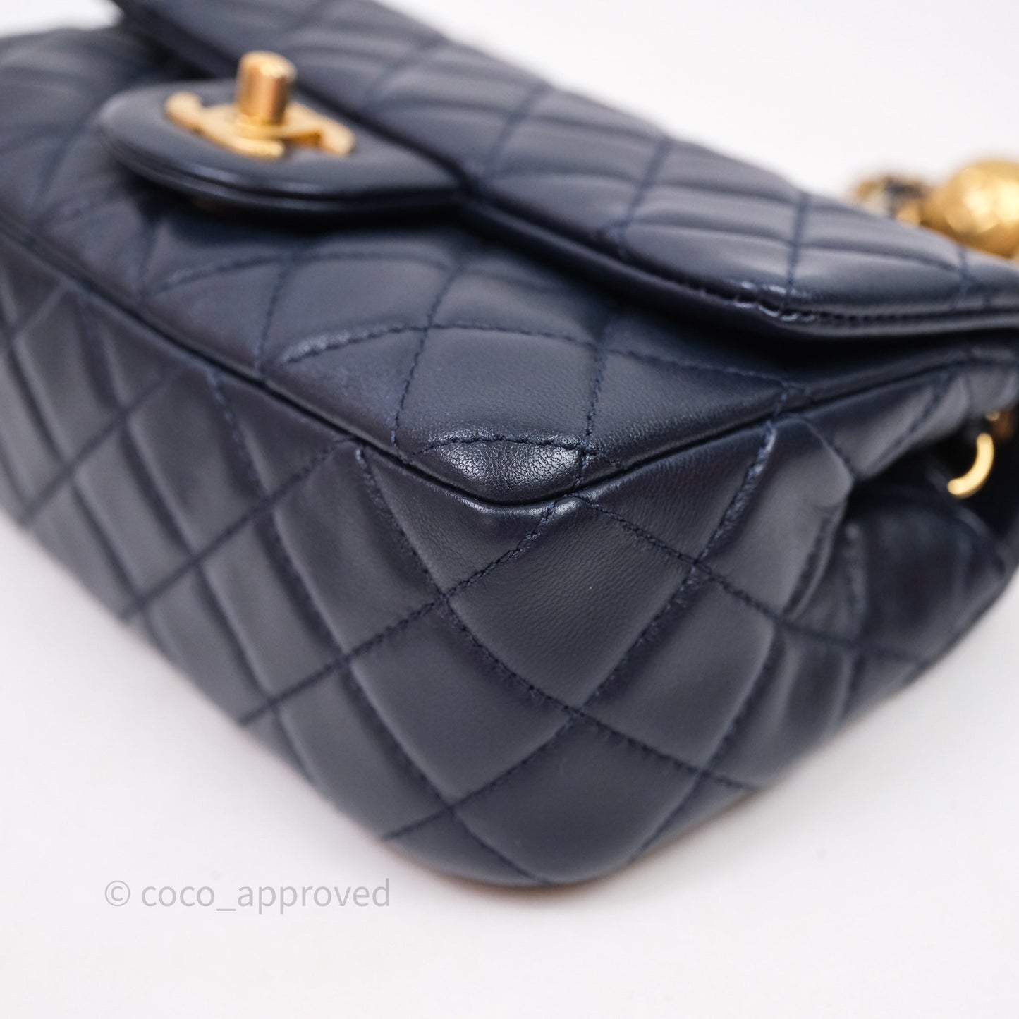 Chanel Mini Rectangular Pearl Crush Navy Lambskin Aged Gold Hardware