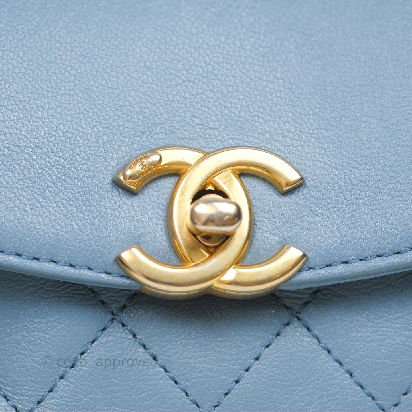 Chanel Curved Flap Bag Blue Lambskin Aged Gold Hardware