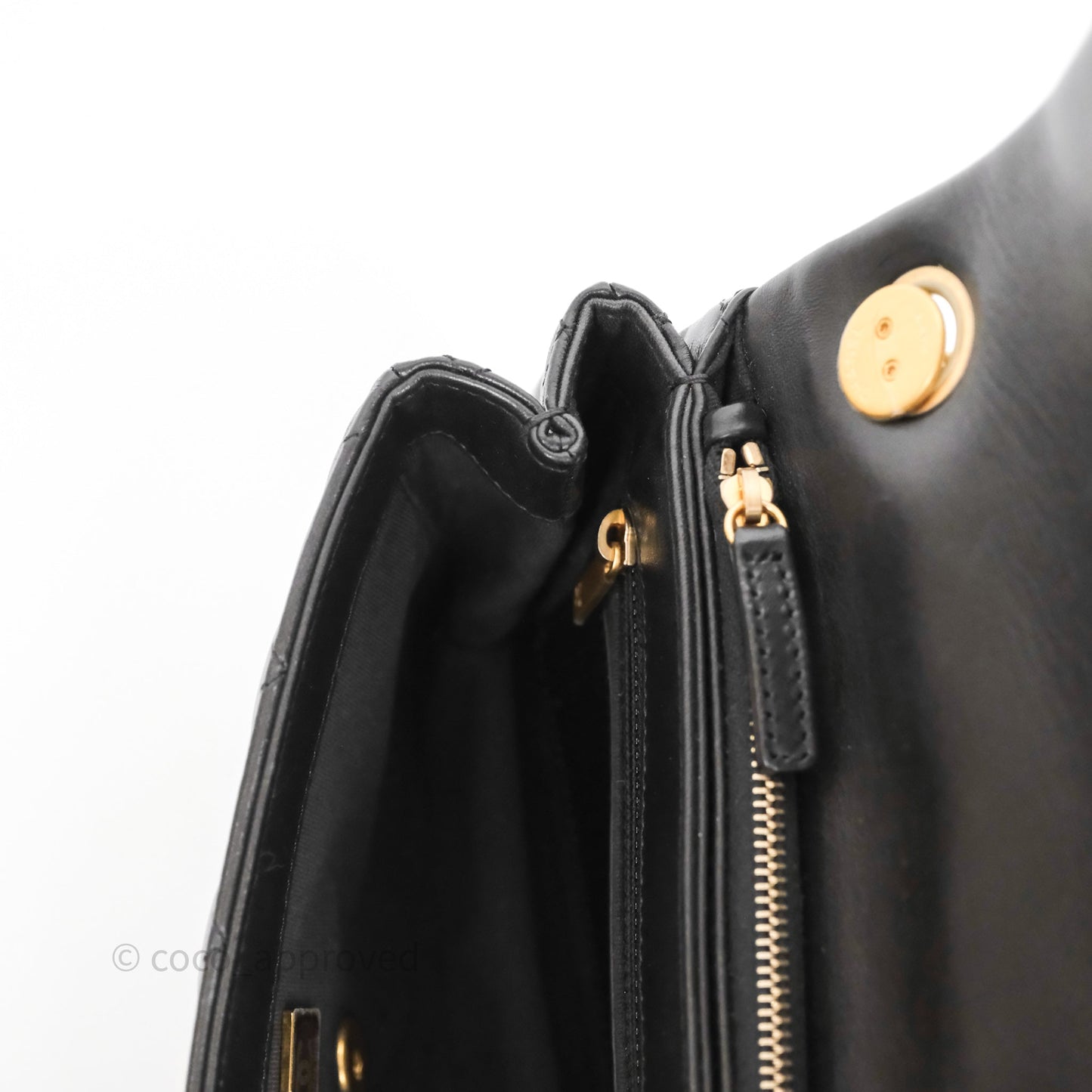 Chanel Small All Slide Adjustable Chain Flap Bag Black Lambskin Aged Gold Hardware 22K