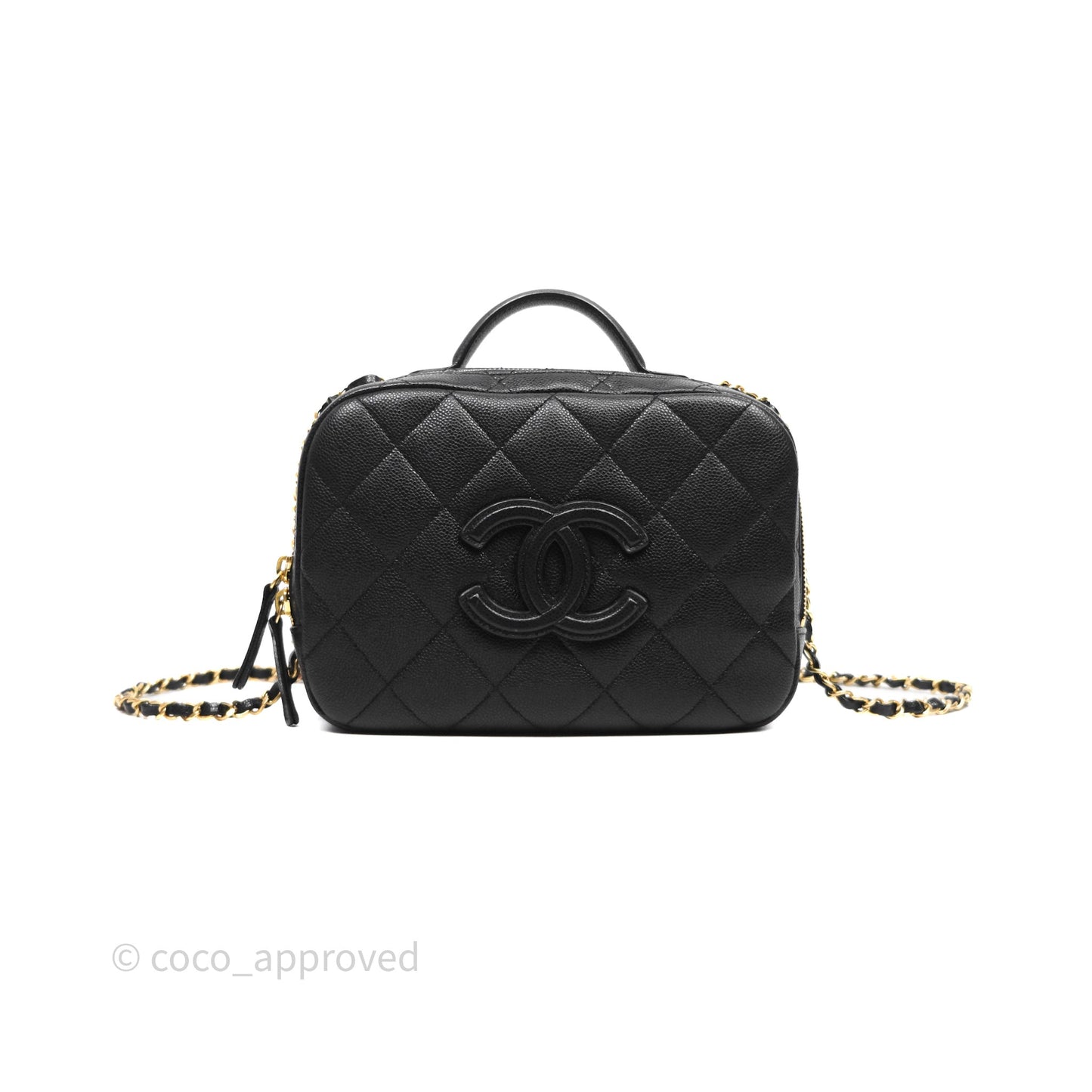 Chanel CC Top Handle Vanity Case Black Caviar Gold Hardware 23P