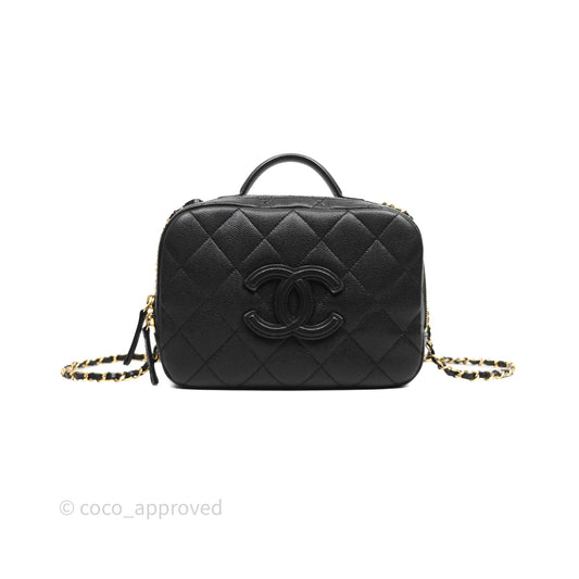 Chanel CC Top Handle Vanity Case Black Caviar Gold Hardware 23P