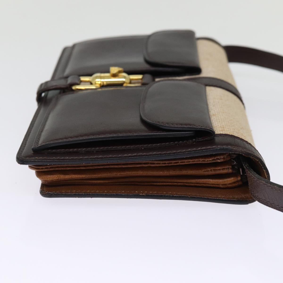 Luxury CELINE Shoulder Bag Canvas Leather Beige  76079