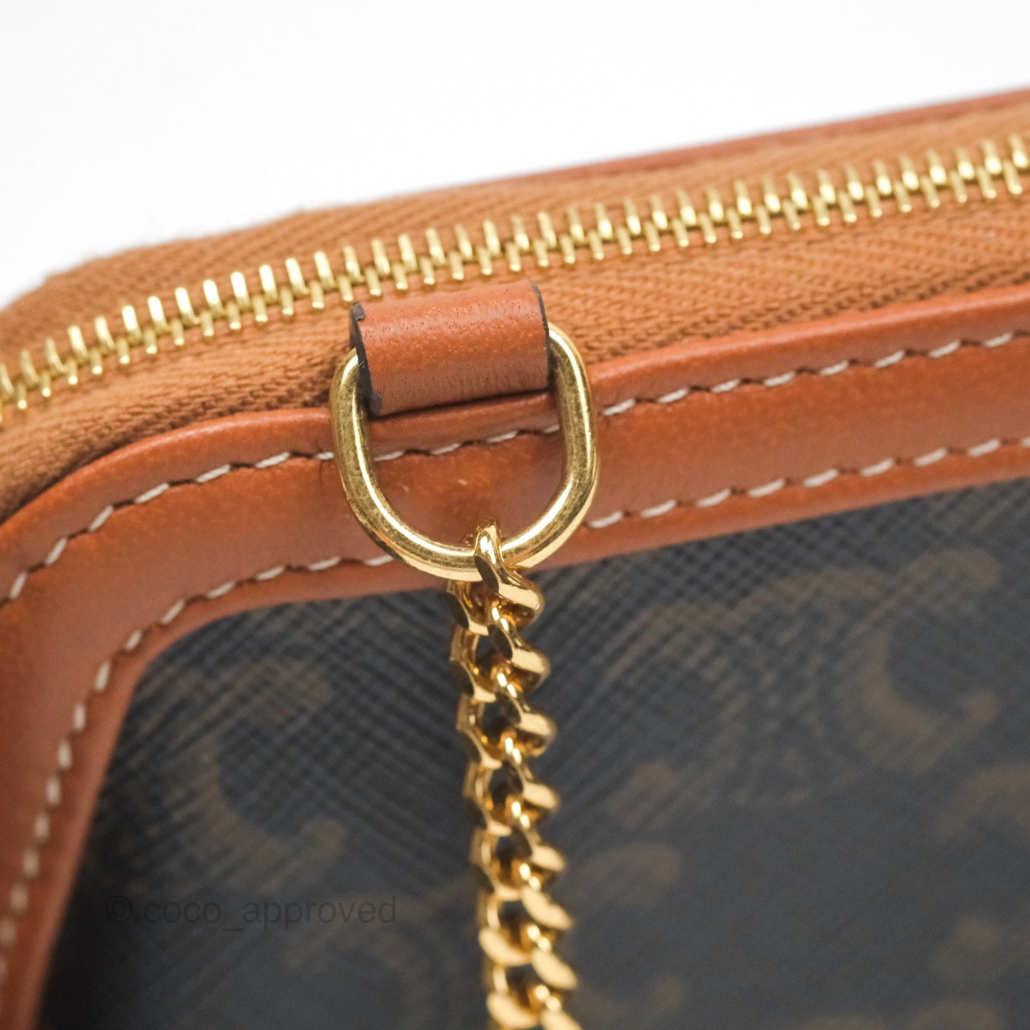 Celine Clutch With Chain Triomphe Canvas Lambskin Tan