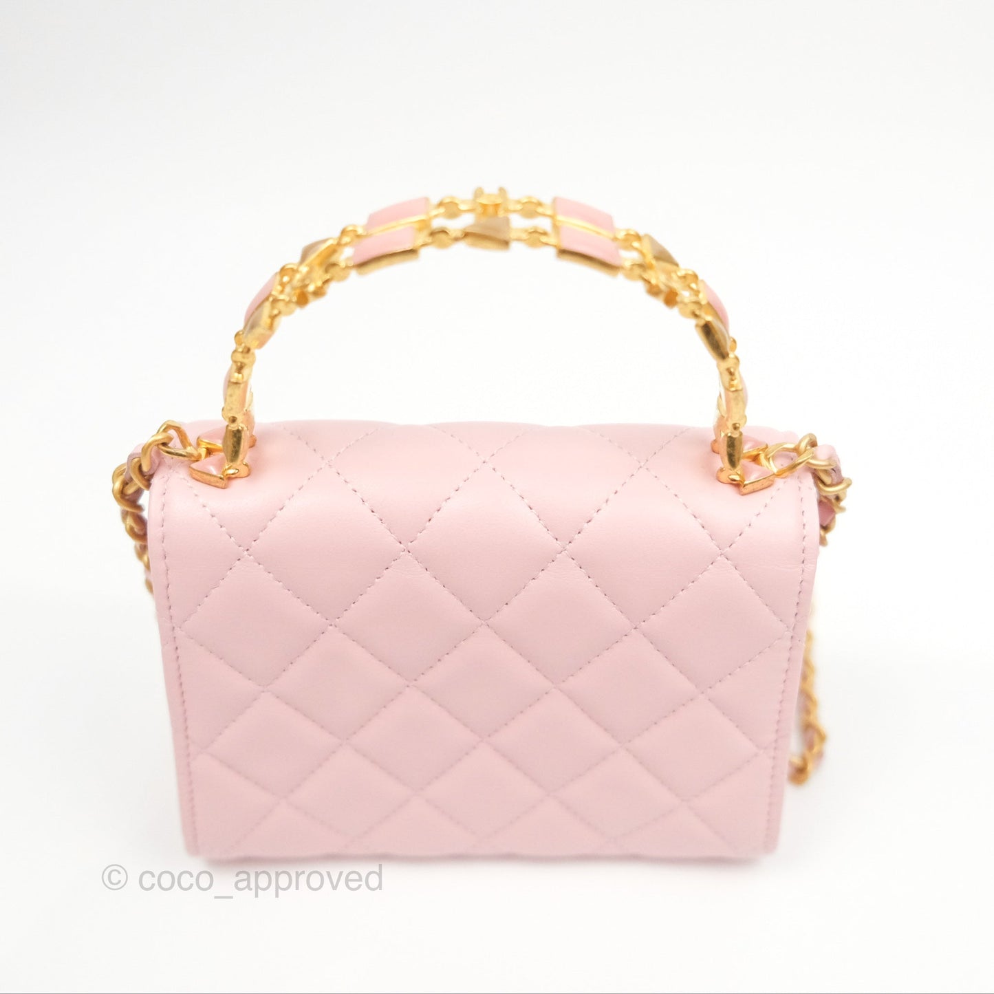 Chanel Enamel Top Handle Clutch with Chain Pink Lambskin Aged Gold Hardware 22B