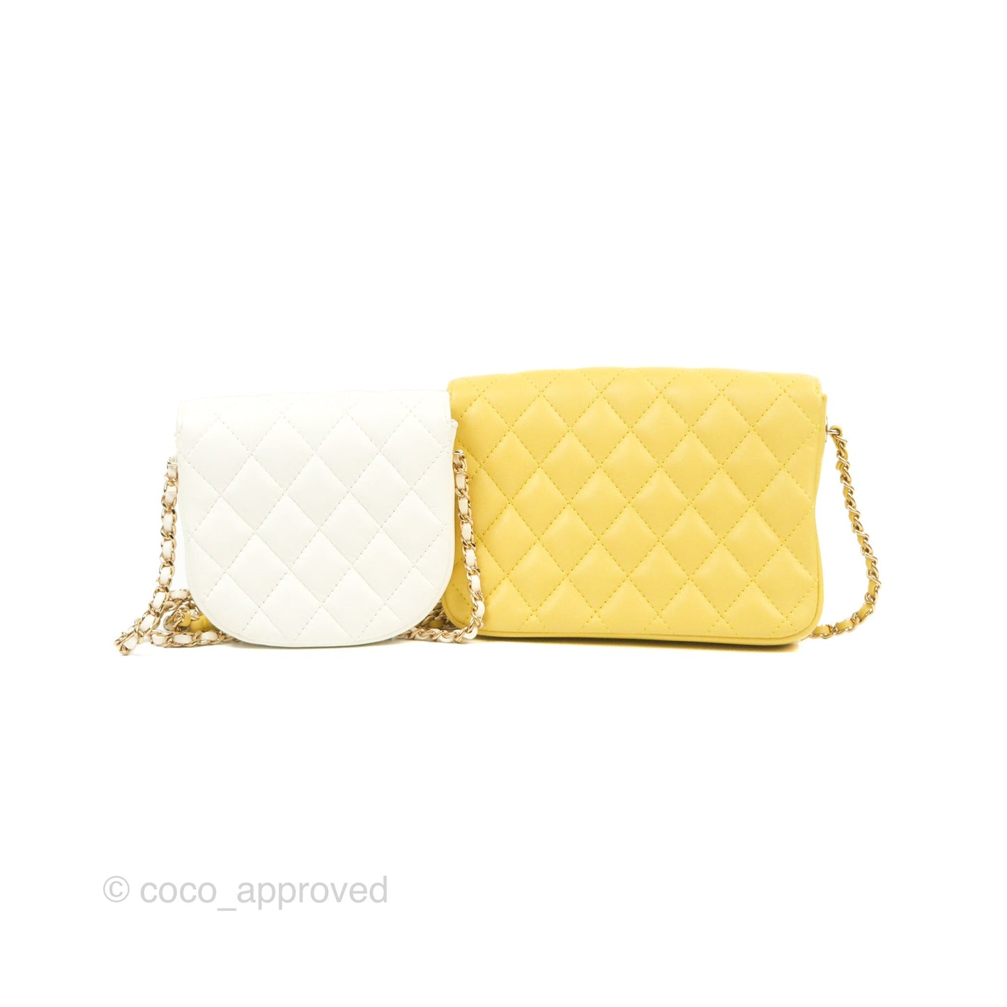 Chanel Side Packs Shoulder Bags Yellow White Lambskin Gold Hardware 19S