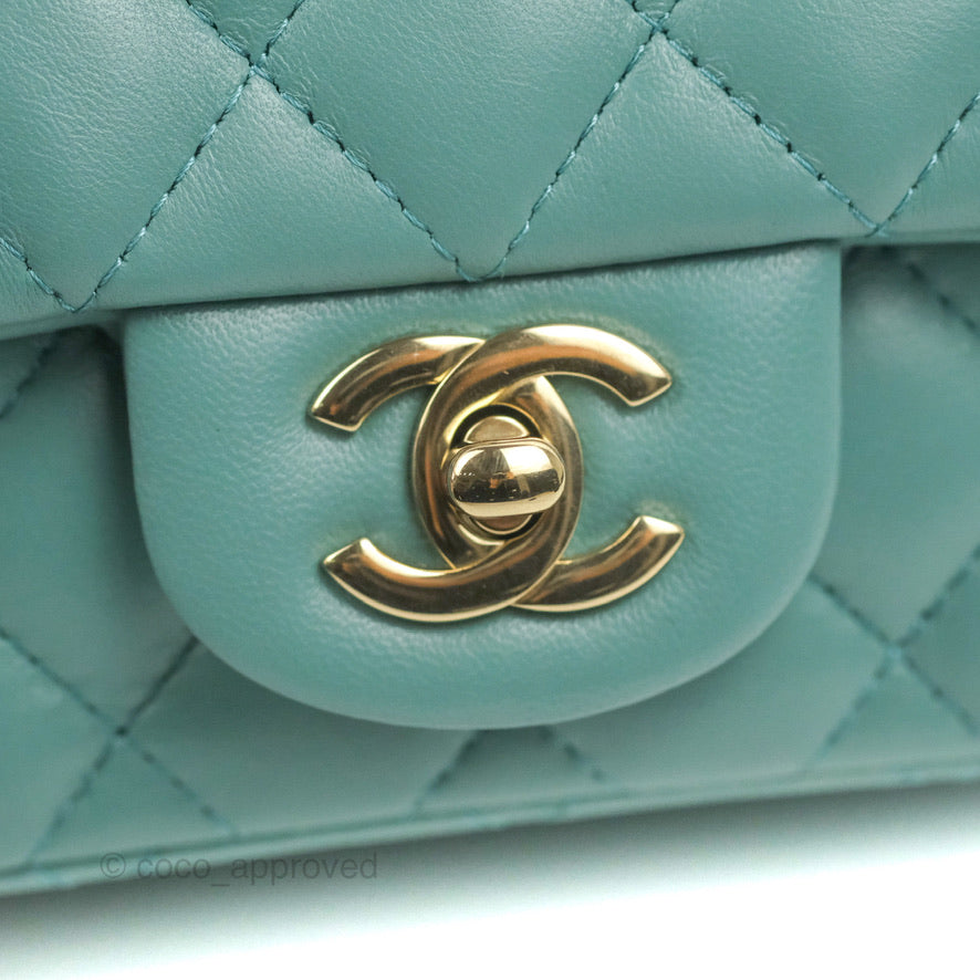 Chanel Mini Square Teal Green Lambskin Gold Hardware