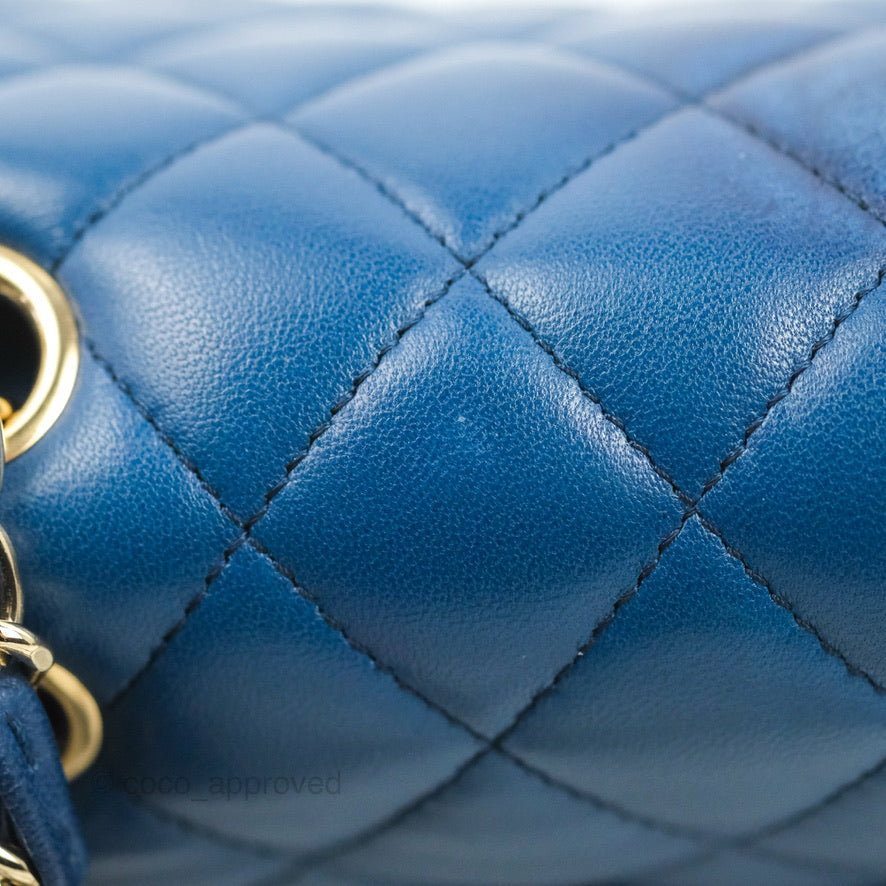 Chanel Classic M/L Medium Flap Quilted Dark Blue Lambskin Gold Hardware