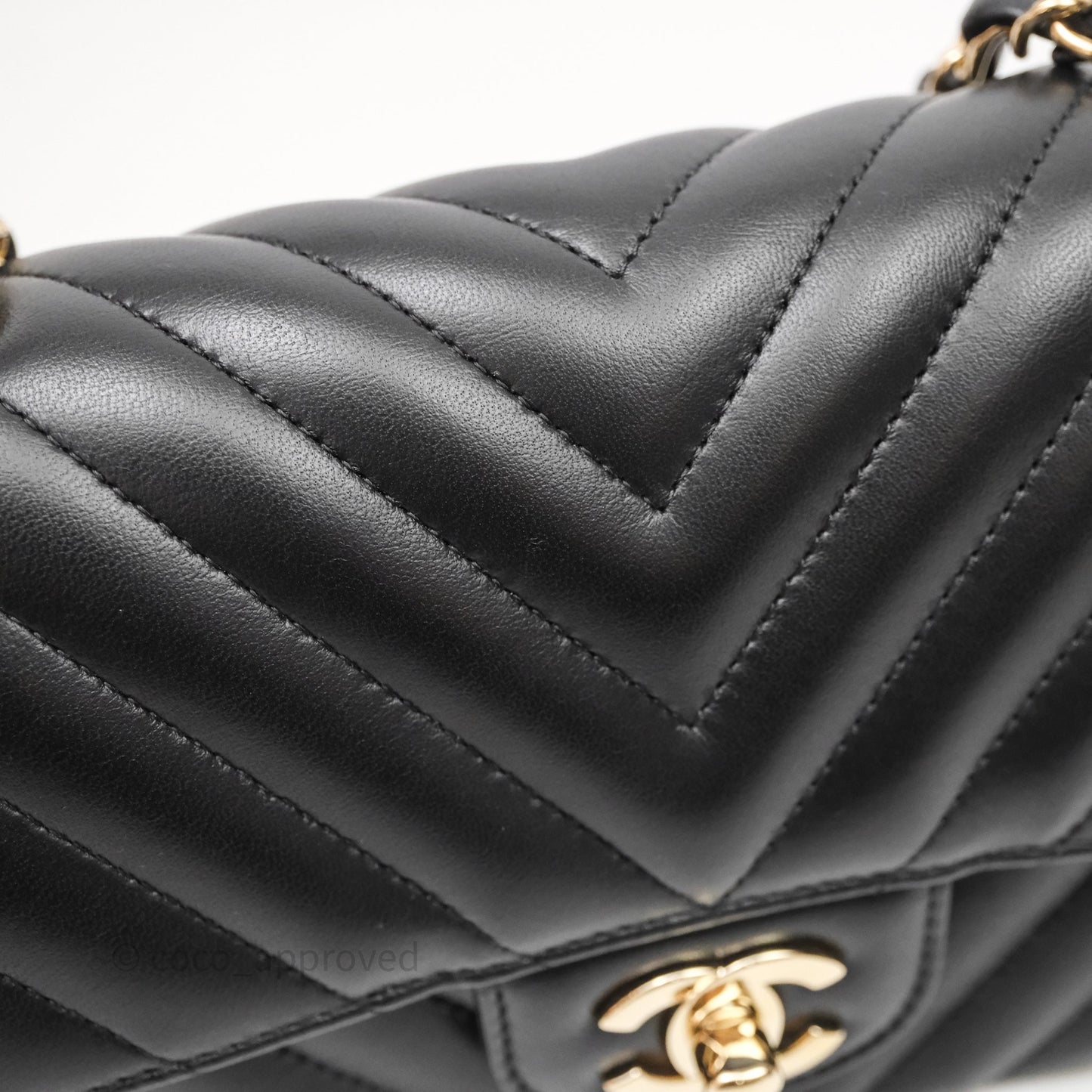 Chanel Quilted Mini Rectangular Chevron Black Lambskin Gold Hardware