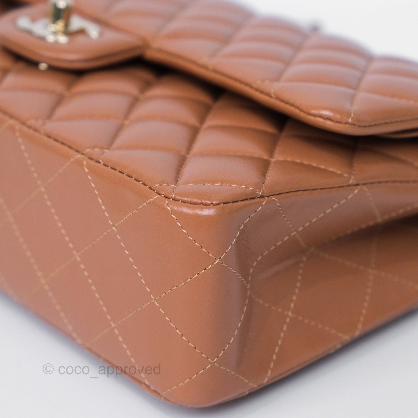 Chanel Medium Classic Quilted Flap Dark Beige Caramel Lambskin Gold Hardware