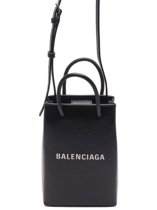 Luxury Balenciaga Logo Print Phone Holder Small Cross Bag Black