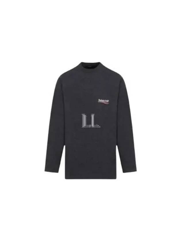 Luxury Balenciaga Embroidered Logo Cotton Long Sleeve T-Shirt Grey