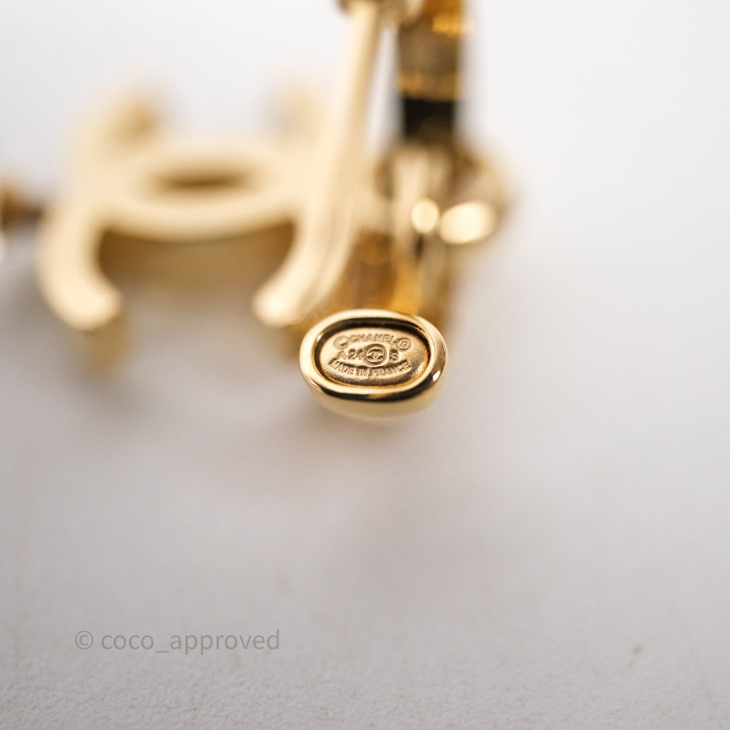 Chanel CC Drop Tear Resin Earrings Gold Tone 24S