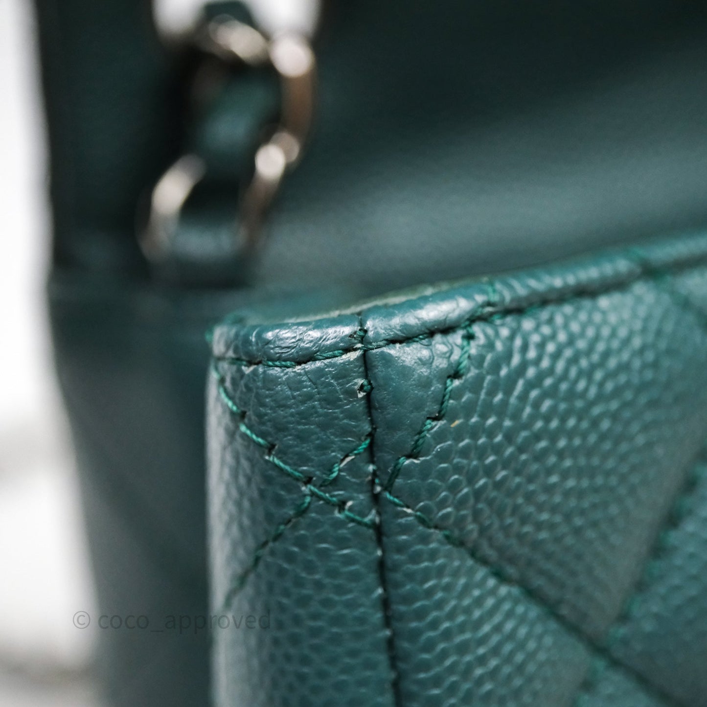 Chanel Quilted Mini Square Flap Dark Green Caviar Silver Hardware