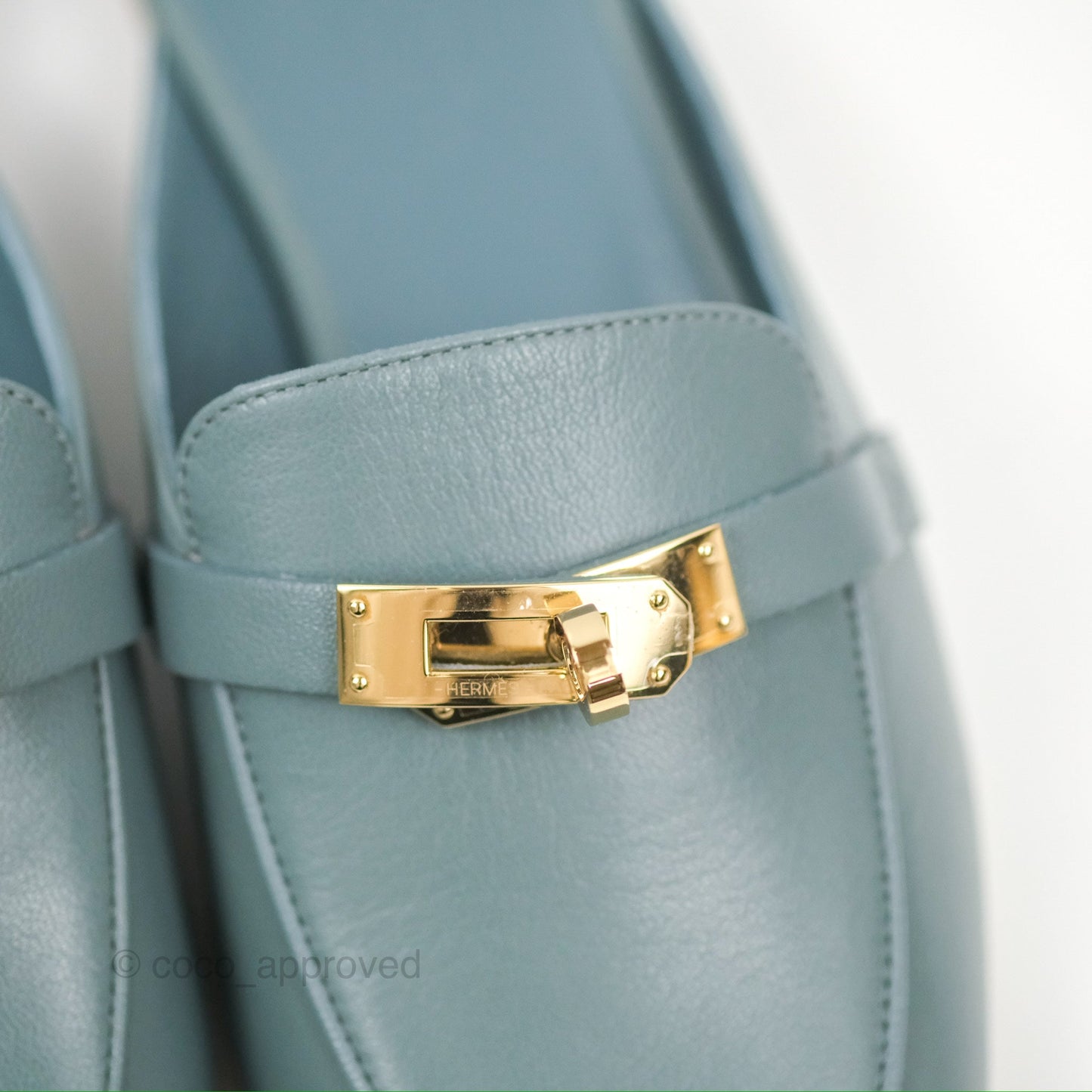 Hermès Oz Mules Bleu Pinede Calfskin Gold Hardware Size 37.5