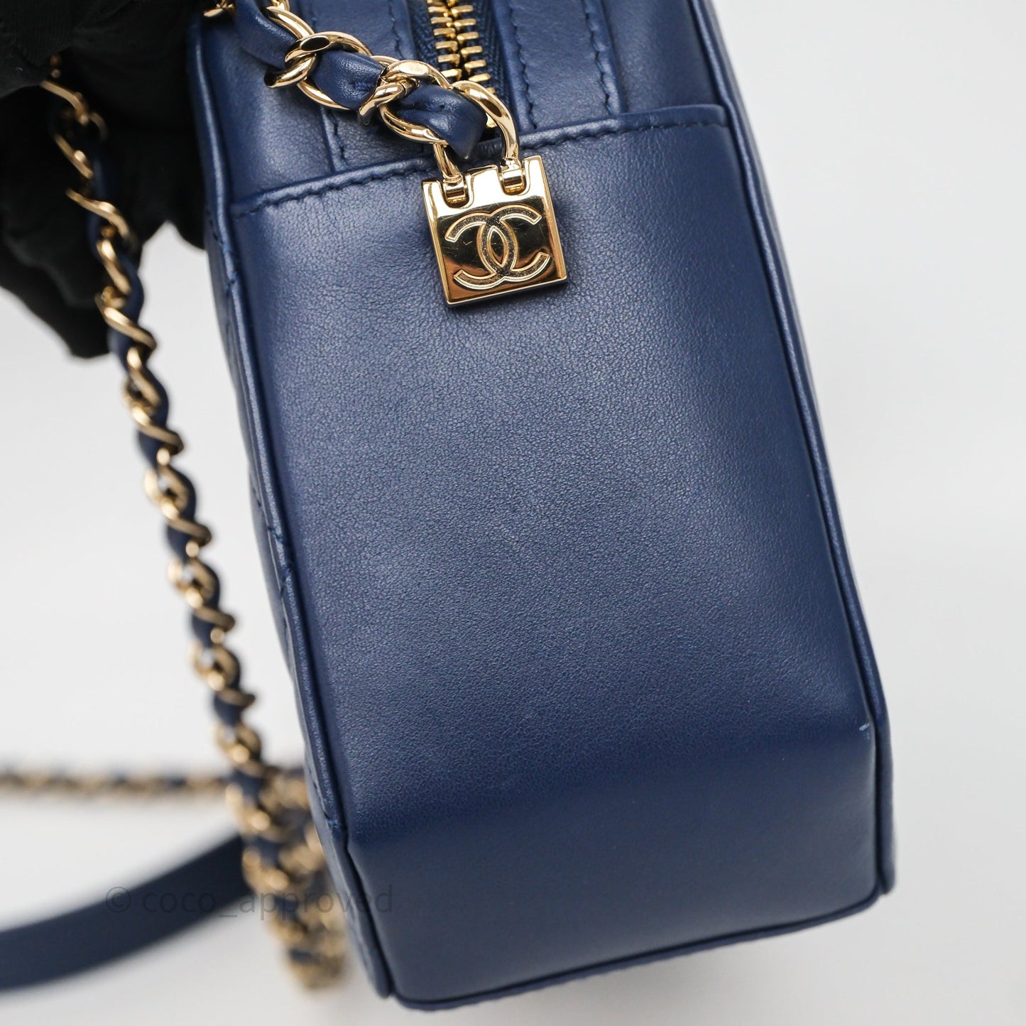 Chanel CC Octagon Camera Case Lambskin Navy Gold Hardware