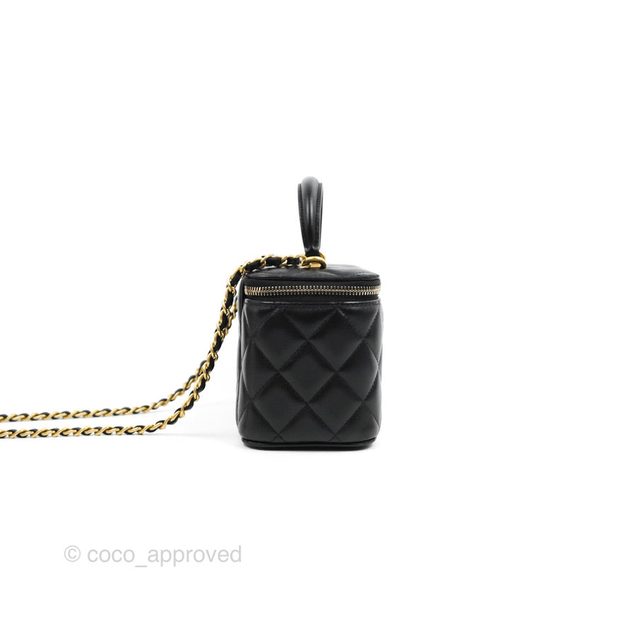 Chanel Vanity Rectangular Top Handle Black Lambskin Gold Hardware