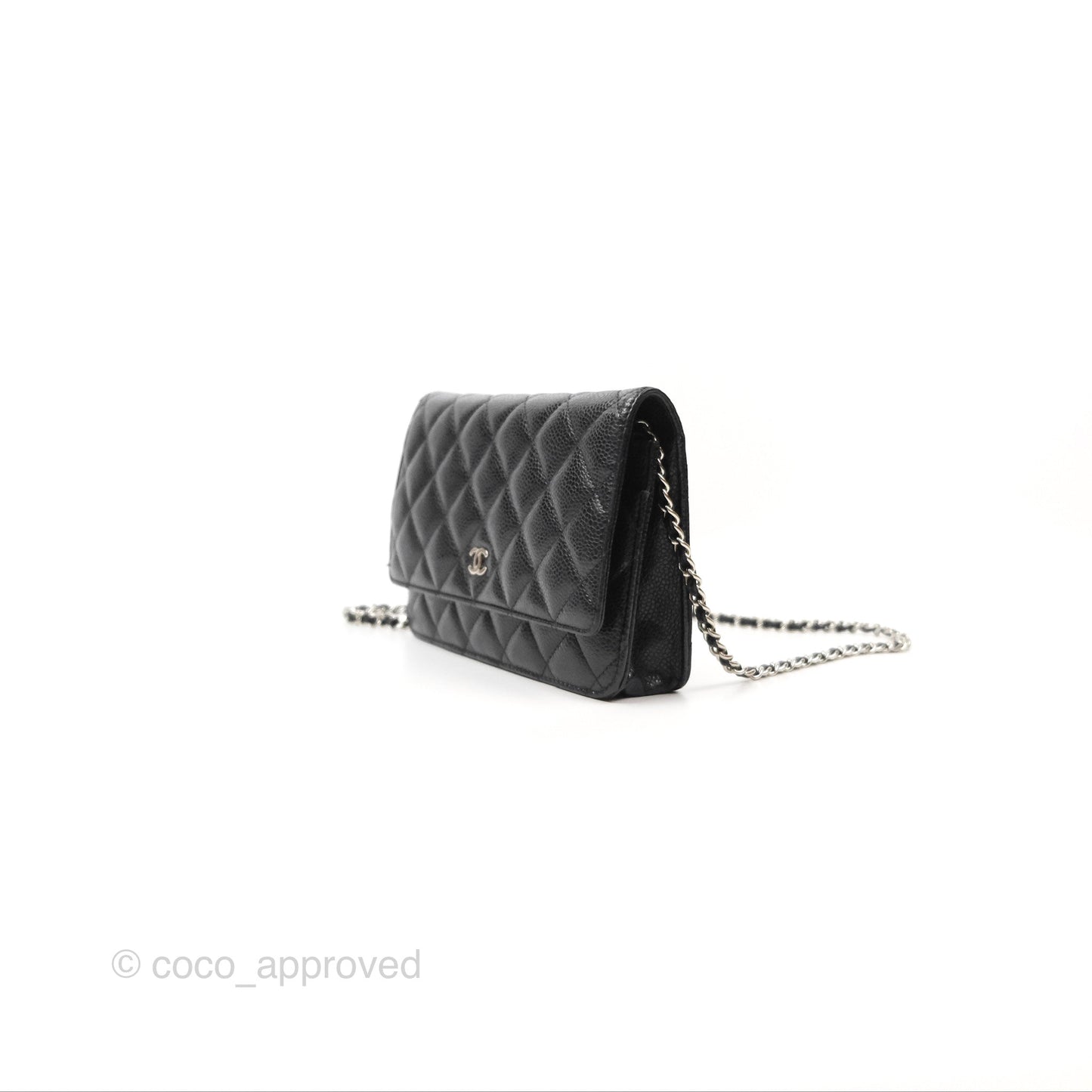Chanel Quilted Classic Wallet On Chain WOC Black Caviar Silver Hardware