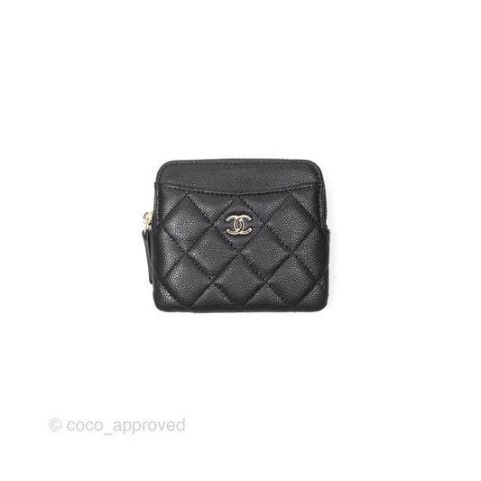 Chanel Quilted Classic Zip Card Holder Wallet Black Caviar Gold Hardware