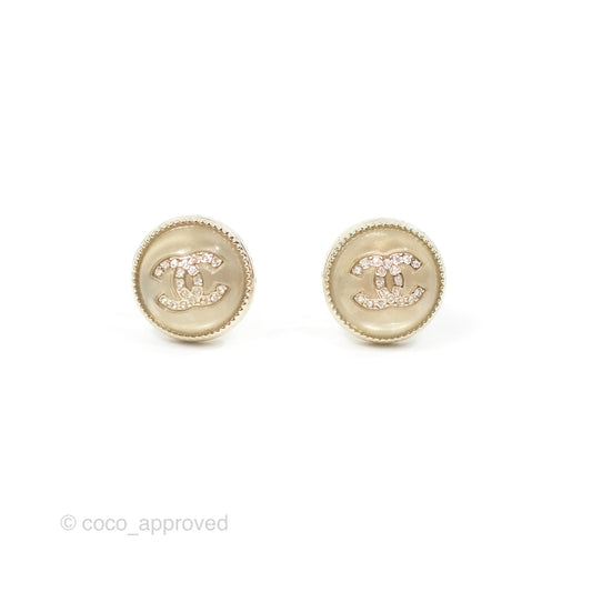 Chanel CC Crystal Round Earrings Gold Tone 22C