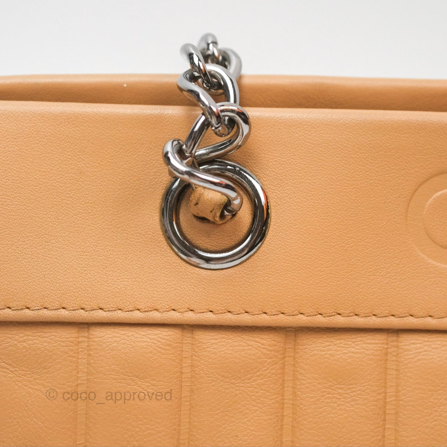 Chanel Vertical Quilted Lax East West Shoulder Bag Beige Calfskin