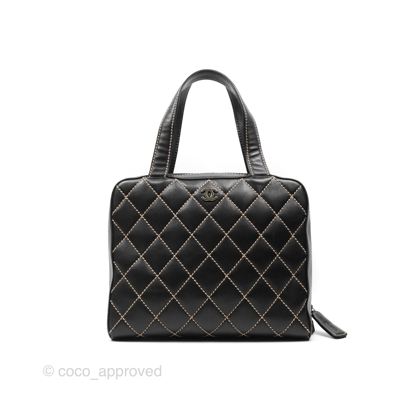 Chanel Vintage Wild Stitch Tote Bag Lambskin Black