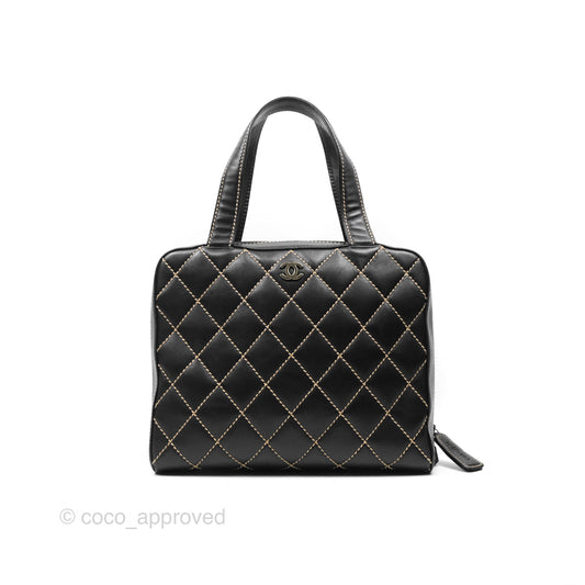 Chanel Vintage Wild Stitch Tote Bag Lambskin Black