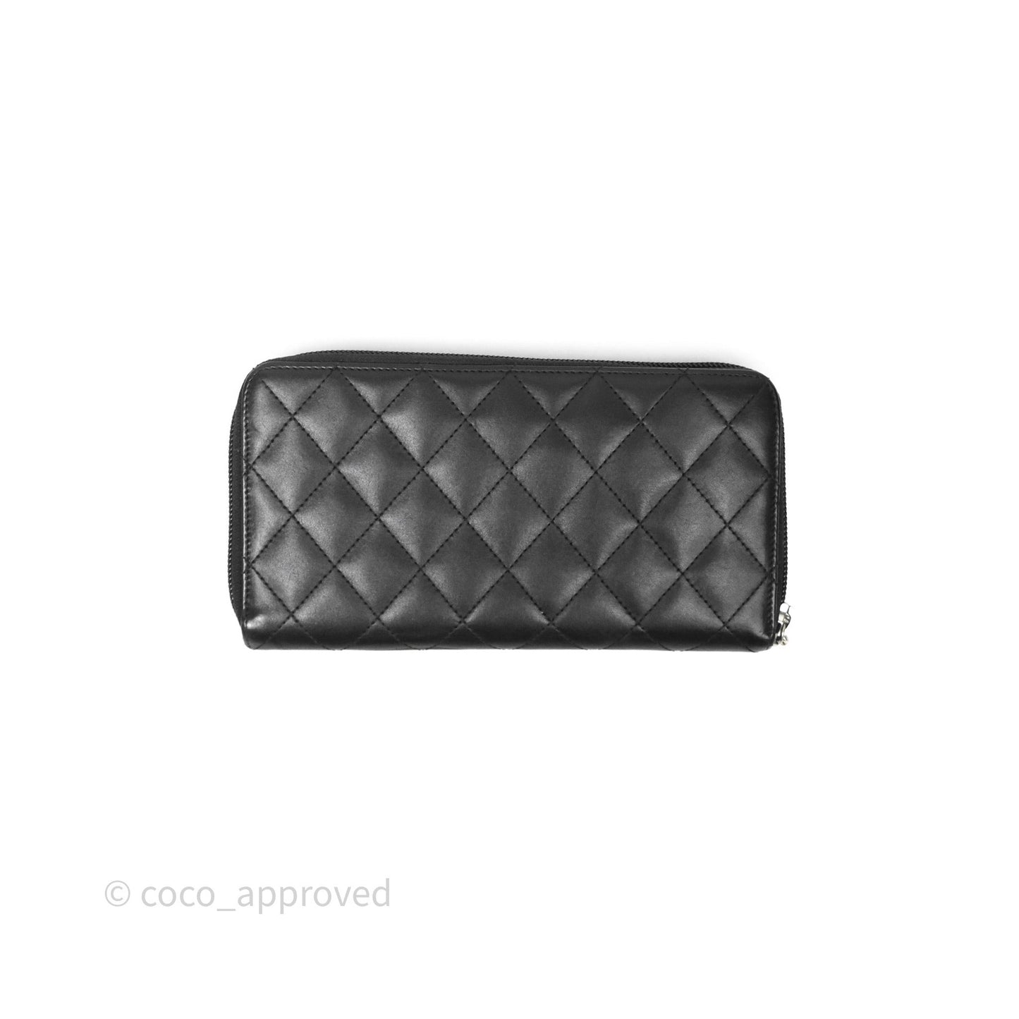 Chanel Quilted Cambon Yen Zip Long Wallet Black Calfskin Silver Hardware