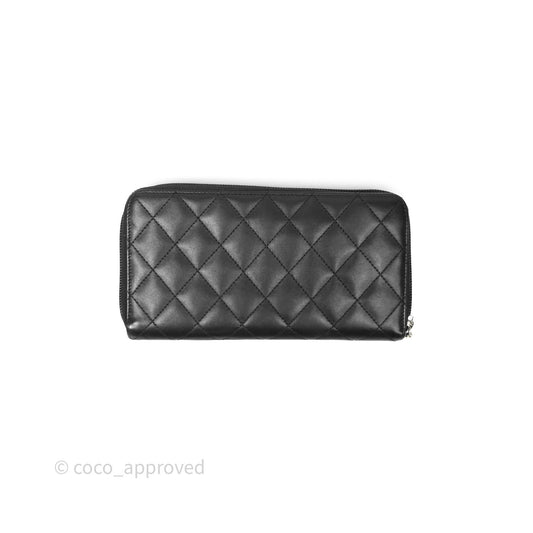 Chanel Quilted Cambon Yen Zip Long Wallet Black Calfskin Silver Hardware