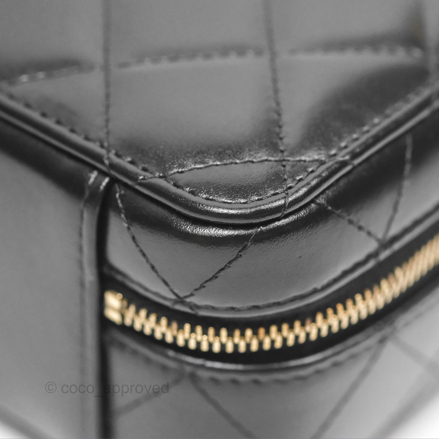 Chanel Top Handle Vanity Case Black Shiny Lambskin Aged Gold Hardware
