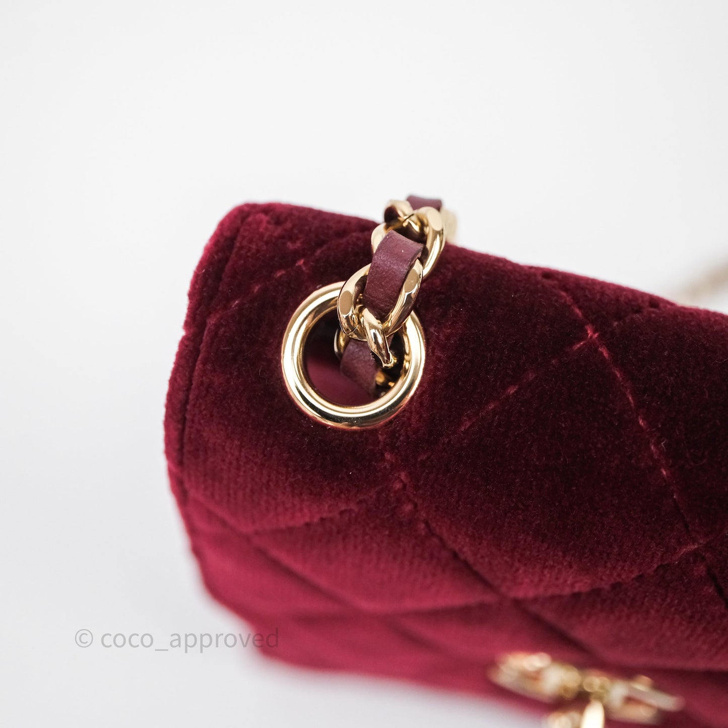 Chanel Quilted Phone Holder Crystals Pearl Crush Red Velvet Gold Hardware