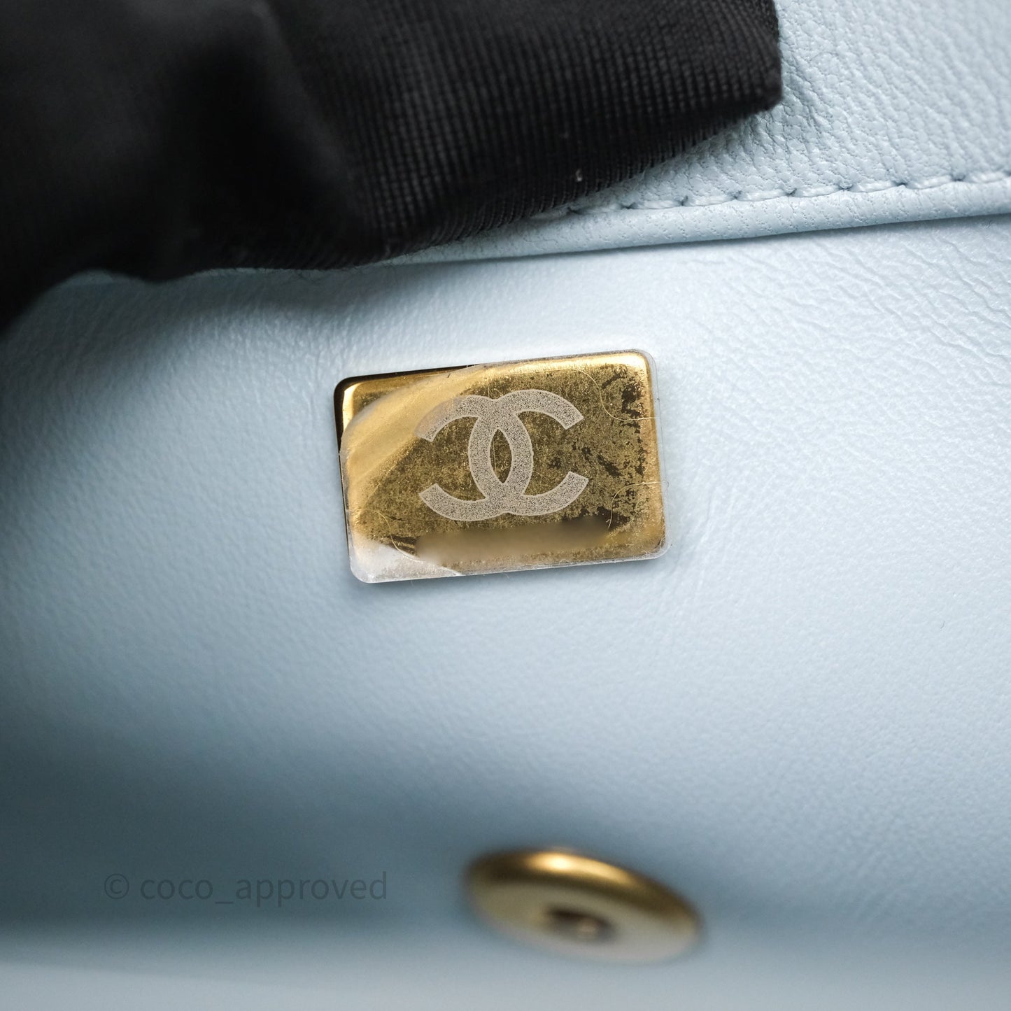 Chanel Pearl Crush Mini Rectangular Light Blue Lambskin Aged Gold Hardware