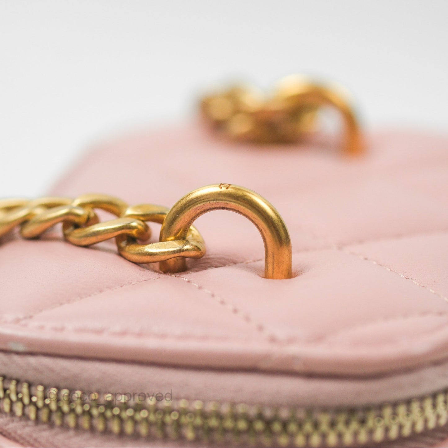 Chanel Mini Vanity With Chain Adjustable Camellia Light Pink Lambskin Aged Gold Hardware