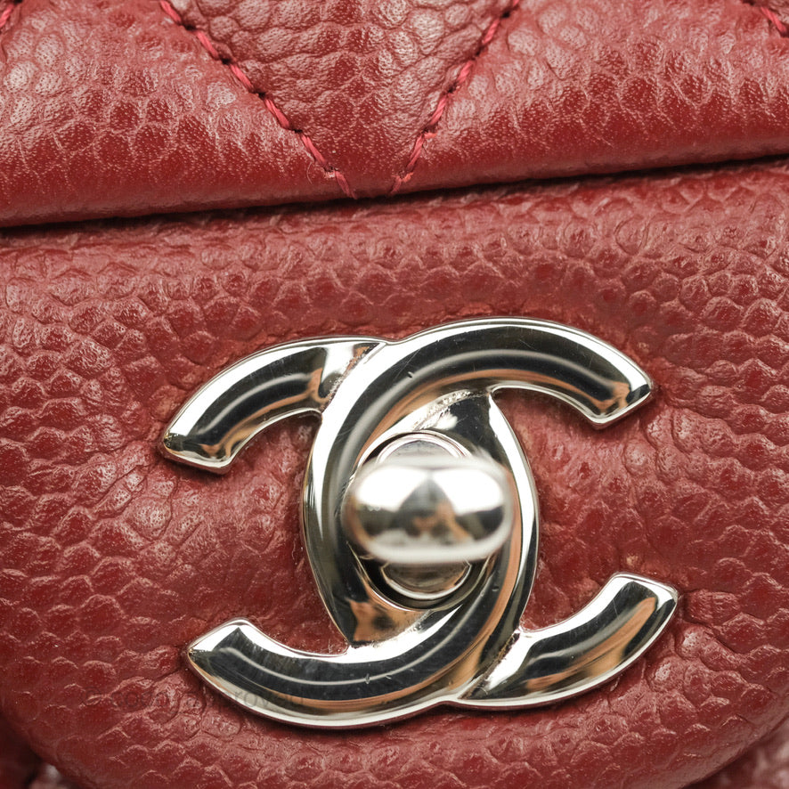 Chanel Classic M/L Medium Double Flap Dark Red Caviar Silver Hardware