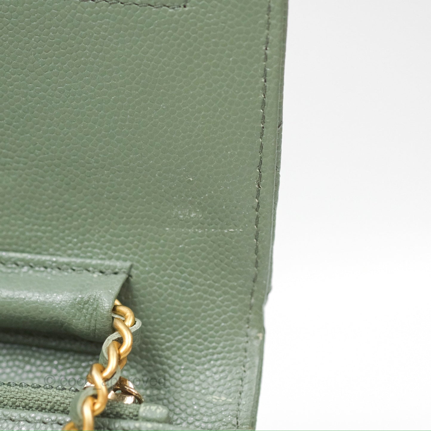 Chanel Classic Quilted Wallet On Chain WOC Glitter Dark Tiffany Green Caviar Aged Gold Hardware