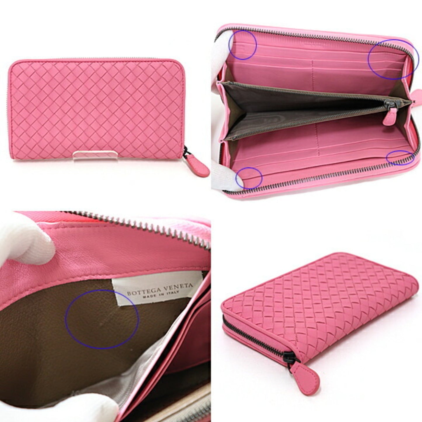 Luxury Bottega Veneta  pink Leather Long Wallet (Bi-Fold) ()