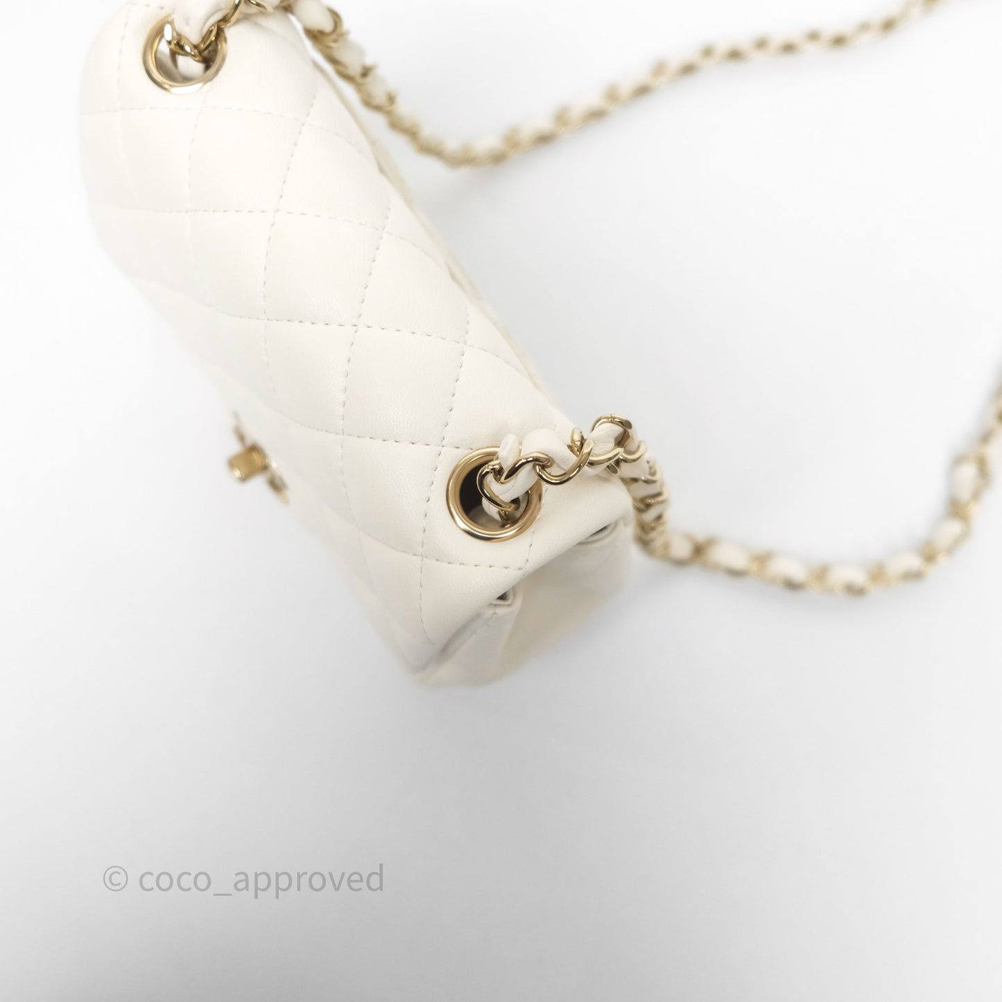 Chanel Quilted Mini Square White Lambskin Gold Hardware
