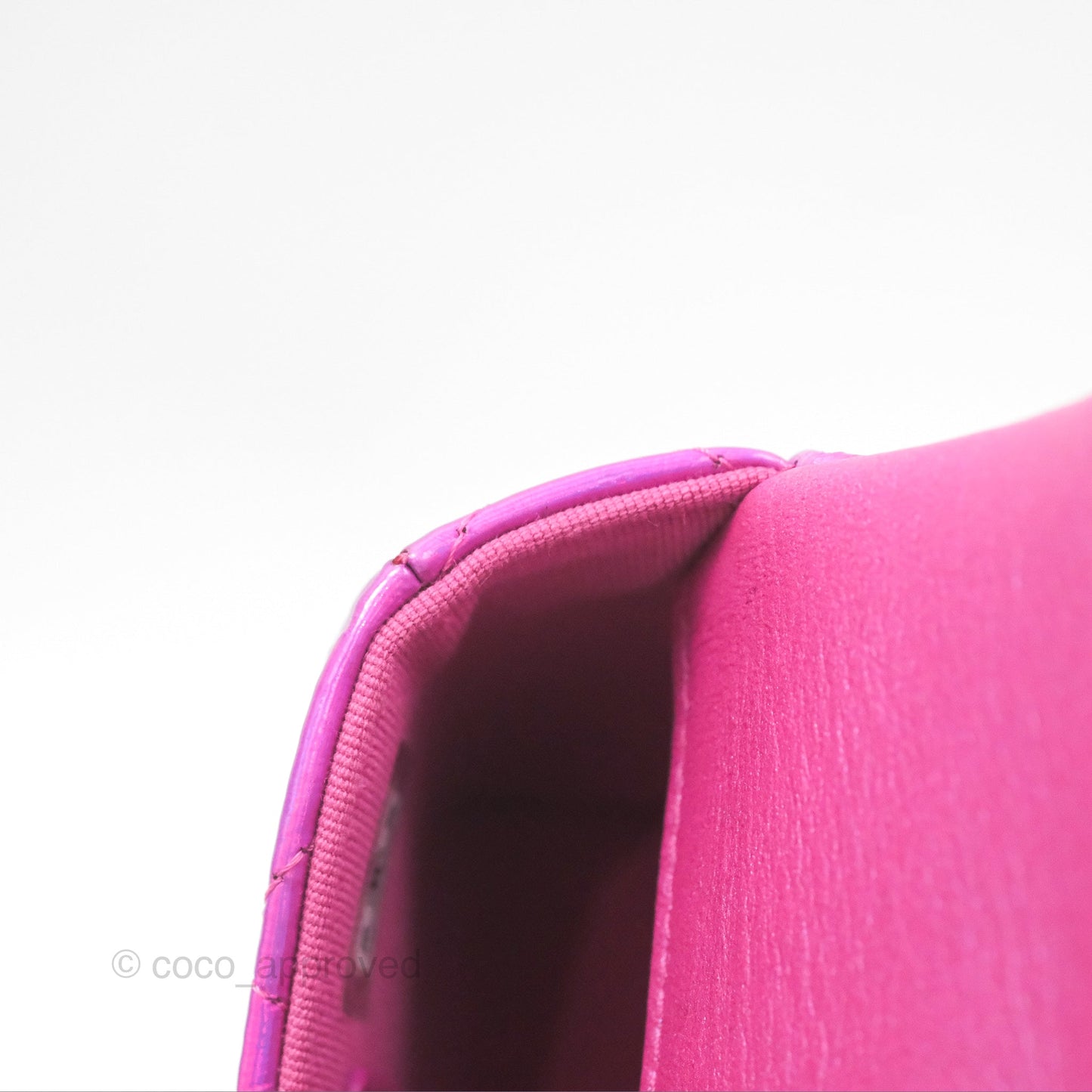 Chanel Card Holder Pouch with Hook Fuchsia Iridescent Mirror Goatskin